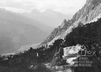 Rilevamenti topografici lungo la strada del Genio presso il Bosco Nuovo sopra l’Hotel des Dolomites tra Borca e San Vito di Cadore. 1917.
