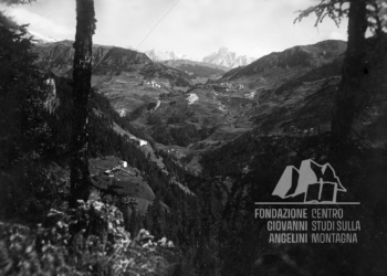 Il forte di La Corte (Werk La Corte in tedesco) distrutto dalle nostre artiglierie all’inizio del conflitto visto dal M. Foppa. 1916.