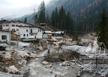 Danni provocati dalla tempesta Vaia a Col di Rocca, dettaglio del torrente Pettorina.