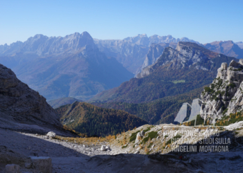 Agordo e la Valle di San Lucano dopo la tempesta Vaia, sullo sfondo l'Agner e le Pale di San Martino.