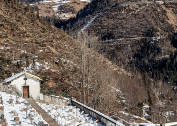 Danni provocati dalla tempesta Vaia nei pressi del cimitero di Rucavà, zona di Caprile.
