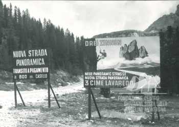 Strada a pedaggio per l'accesso alle Tre Cime di Lavaredo. Anni '60.